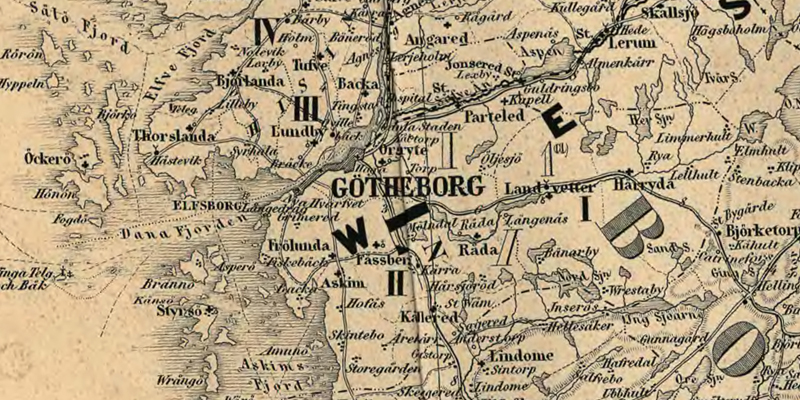 Göteborg. Detalj ur Karta öfver Medlersta och Södra Sverige 1870 (Generalkartor över Sverige). Krigsarkivet.